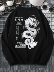 Autumn And Winter Loose Tokyo Dragon Print Crewneck