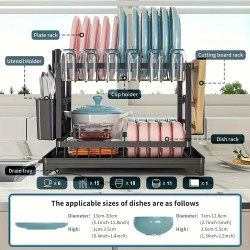 2-Tier Dish Rack with Utensil Holder – Rustproof Kitchen Dish Drying Rack with Drainboard for Kitchen Countertop