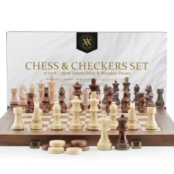 High-Quality Walnut Chess and Checkers Set