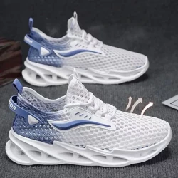 Men's Lace-up Sneakers Mesh Sports Shoes Fashion Hollow-sole Low Top Running Shoes