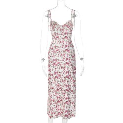 Lace Flowers Print Long Dress Summer Womens Clothing