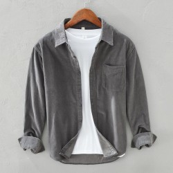 Men's Vintage Japanese-Inspired Corduroy Shirt for Spring & Autumn