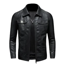 Men's lapel leather Biker Jacket