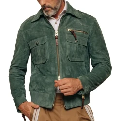 Men's Retro Lapel Zipper Breast Pocket Jacket