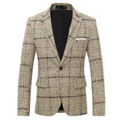 Men's Vintage Plaid One-Button Lapel Blazer