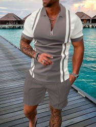 Men's casual printed polo suit