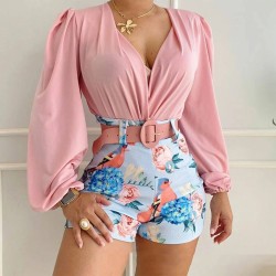 Floral Print Long Sleeve Blazer and Shorts Set