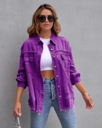 Autumn Rebel: Women's Distressed Shirt Jacket