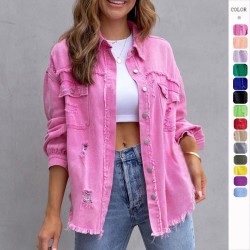 Autumn Rebel: Women's Distressed Shirt Jacket