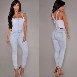 Stylish Women's Ripped Denim Overalls