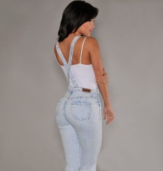 Stylish Women's Ripped Denim Overalls