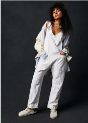 Women's Casual Suspender Trousers in Solid Colors