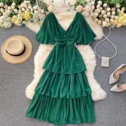 Flare Neck Cake Dress Sexy Backless