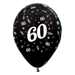 Balloons Age 60 Black Metallic Pearl  - Pack of 25