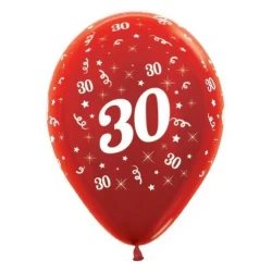 Balloons Age 30 Red Metallic Pearl  - Pack of 25