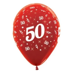 Balloons Age 50 Red Metallic Pearl  - Pack of 25