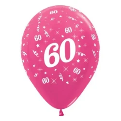 Balloons Age 60 Fuchsia Metallic Pearl  - Pack of 25