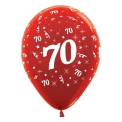 Balloons Age 70 Red Metallic Pearl  - Pack of 25