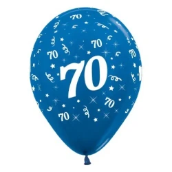 Balloons Age 70 Blue Metallic Pearl  - Pack of 25