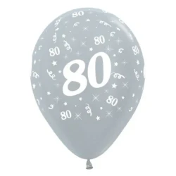 Balloons Age 80 Silver Metallic Pearl  - Pack of 25