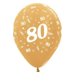 Balloons Age 80 Gold Metallic Pearl  - Pack of 25