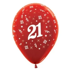 Balloons Age 21 Red Metallic Pearl  - Pack of 25