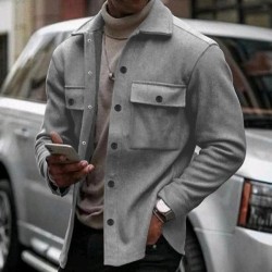 Men's Comfortable Plush Shirt - Solid Color, Loose Fit with Lapel Collar, Long Sleeve Design