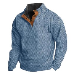 Men's Herringbone Henley Sweatshirt - Casual Long Sleeve Pullover with Stylish Collar