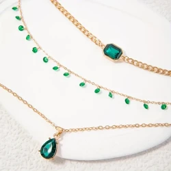 Bohemian Vintage Style Imitation Green Faux Gemstone Pendant Necklace