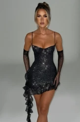 DIXIE MINI DRESS - BLACK SPARKLE