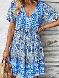 Women's V-Neck Loose Fit Dress