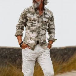 Camouflage Lapel Breast Pocket Cargo Shirt