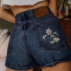 SunSplash Retro Print Denim Shorts