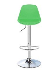 Adjustable Chrome Bar Stool with Green Seat - Modern Swivel Design