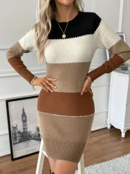 Color Block Long Sleeve Dress