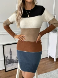 Color Block Long Sleeve Dress