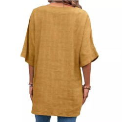 Women's V-neck Solid Color Cotton Shirt