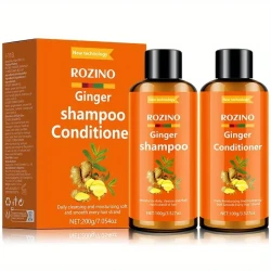 ROZINO Ginger Shampoo & Conditioner Set - Moisturizing & Deep Cleansing for Soft, Smooth Hair