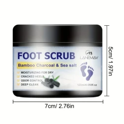 Lanemay Bamboo Charcoal & Sea Salt Foot Scrub - Hypoallergenic Exfoliating Treatment for Dry, Cracked Heels