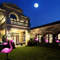 3pcs Solar Flamingo Garden Lights - Pink LED Stake Lights for Garden, Lawn, Patio & Pathways