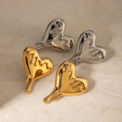 Gold Stainless Steel Melting Love Heart Earrings