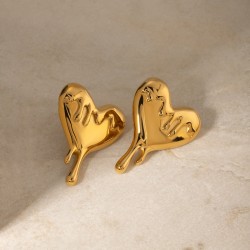 Gold Stainless Steel Melting Love Heart Earrings