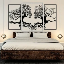 Art Deco Black Metal Love Tree Silhouette Wall Art - Abstract Figures Hanging Sculpture