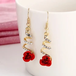 Flower Long Earrings Wild Red Rose Flower