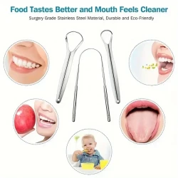 3pcs Stainless Steel Tongue Scraper - Portable Tongue Cleaner for Adults