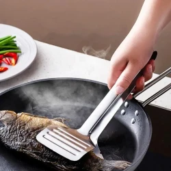 Stainless Steel Fish Spatula - Metal BBQ Tongs and Steak Clip