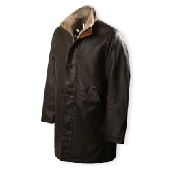 Double Stand Collar Leather Coat