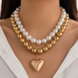 Golden Heart Beaded Clavicle Necklace