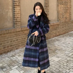 Vintage Plaid Woolen Coat for Women