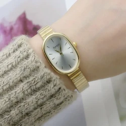 Elegant Oval Bamboo Strap Women's Watch